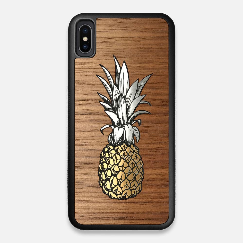 Front view of the Pineapple Walnut Wood iPhone XS Max Case by Keyway Designs