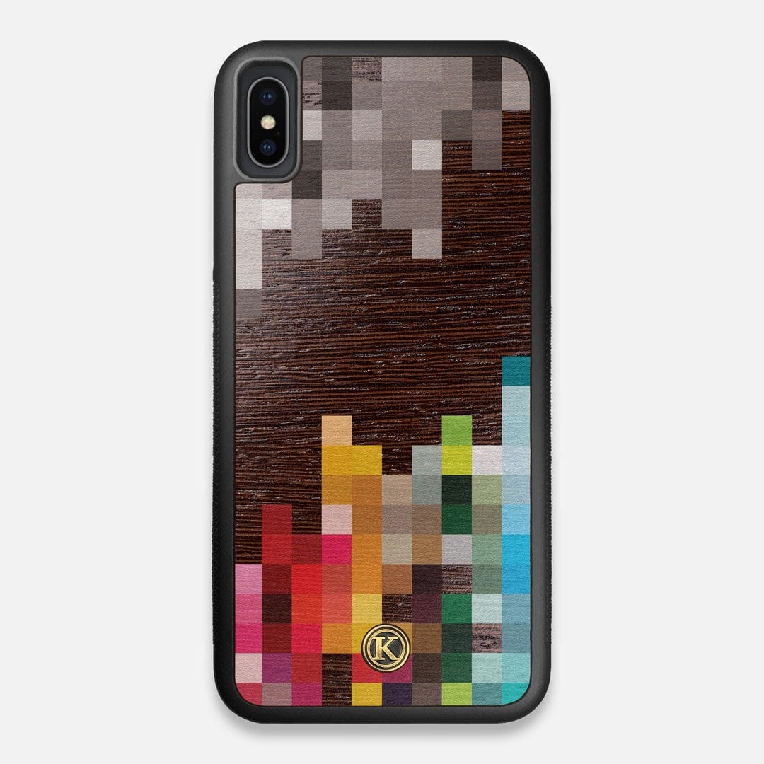 Front view of the digital art inspired pixelation design on Wenge wood iPhone XS Max Case by Keyway Designs