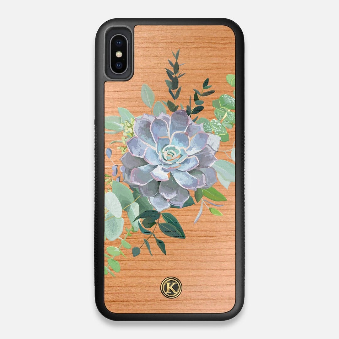 Front view of the print centering around a succulent, Echeveria Pollux on Cherry wood iPhone XS Max Case by Keyway Designs