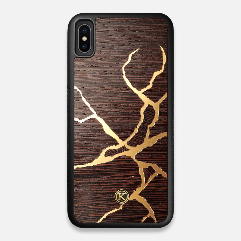 Front view of the Kintsugi inspired Gold and Wenge Wood iPhone XS Max Case by Keyway Designs