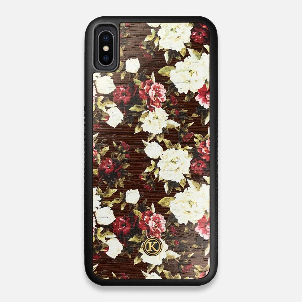 Front view of the Rose white and red rose printed Wenge Wood iPhone XS Max Case by Keyway Designs