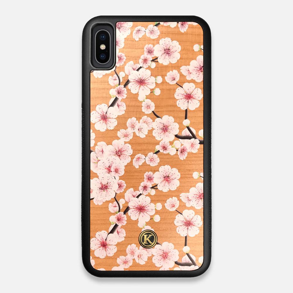 Front view of the Sakura Printed Cherry-blossom Cherry Wood iPhone XS Max Case by Keyway Designs