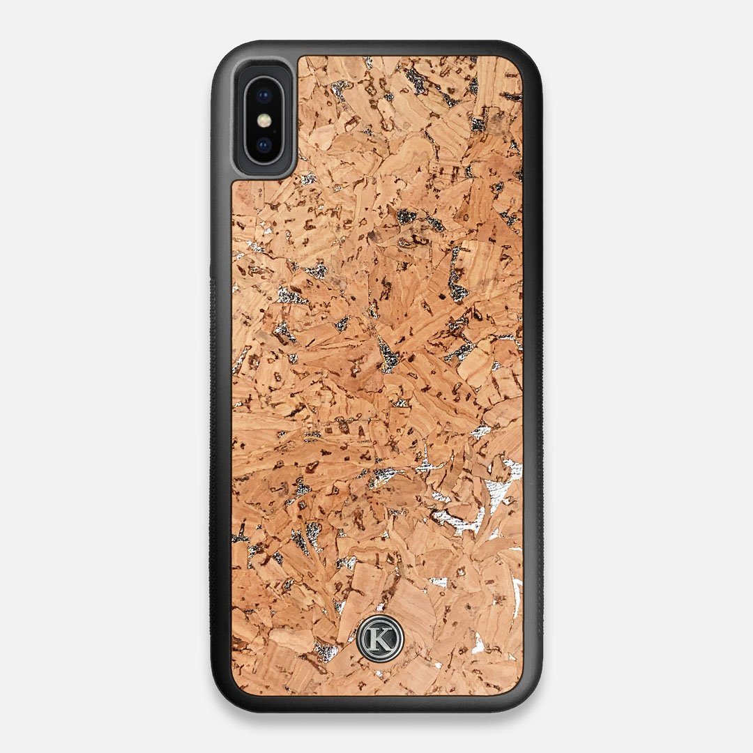 Front view of the silver fleck natural cork iPhone XS Max Case by Keyway Designs