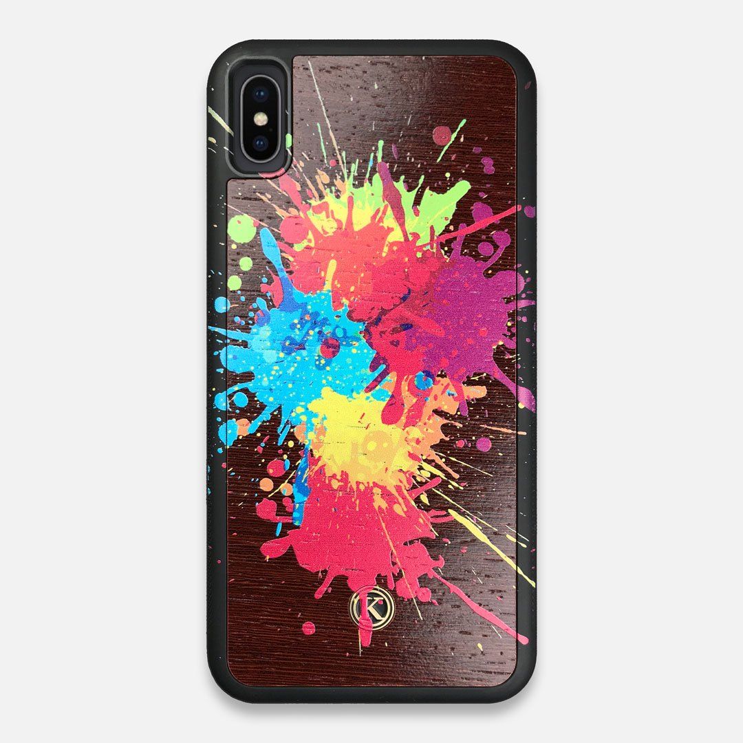 Front view of the illustration-style paint drops printed Wenge Wood iPhone XS Max Case by Keyway Designs