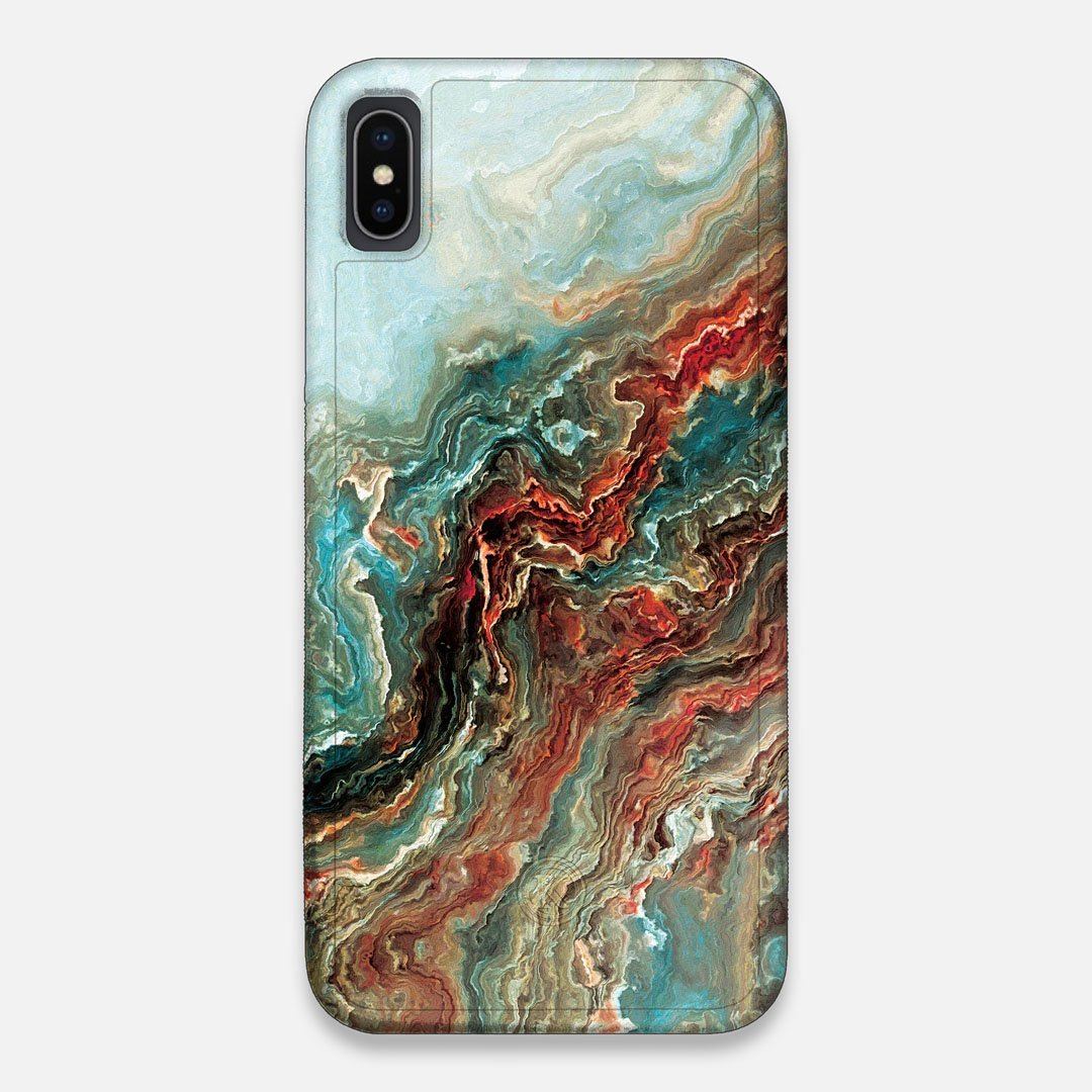 Front view of the vibrant and rich Red & Green flowing marble pattern printed Wenge Wood iPhone XS Max Case by Keyway Designs