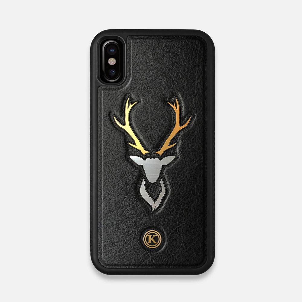 Front view of the Arcan Black Leather iPhone X Case by Keyway Designs