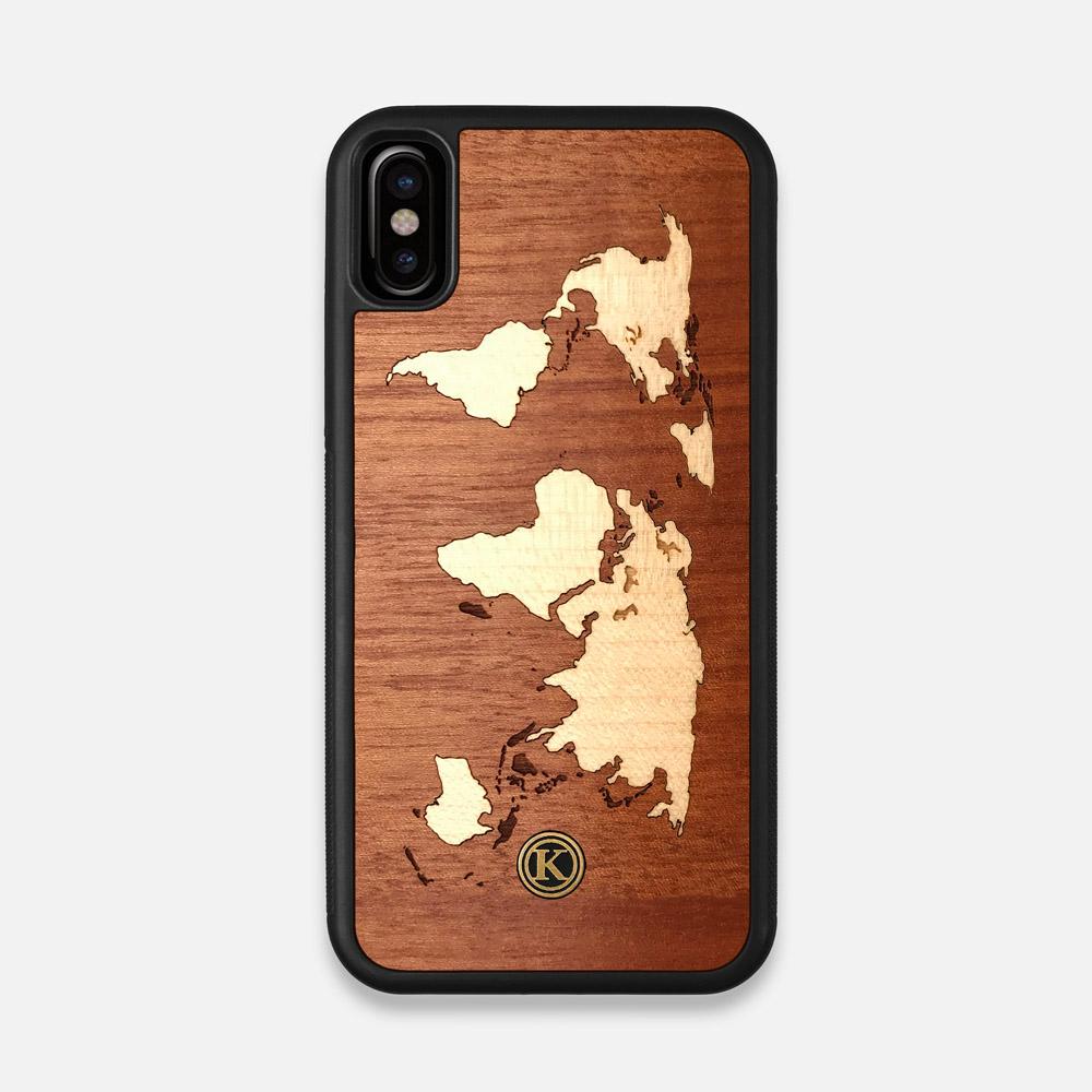 Front view of the Atlas Sapele Wood iPhone X Case by Keyway Designs