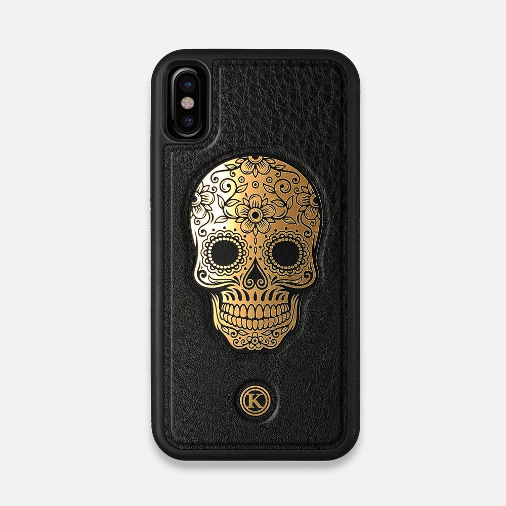 Front view of the Auric Black Leather iPhone X Case by Keyway Designs
