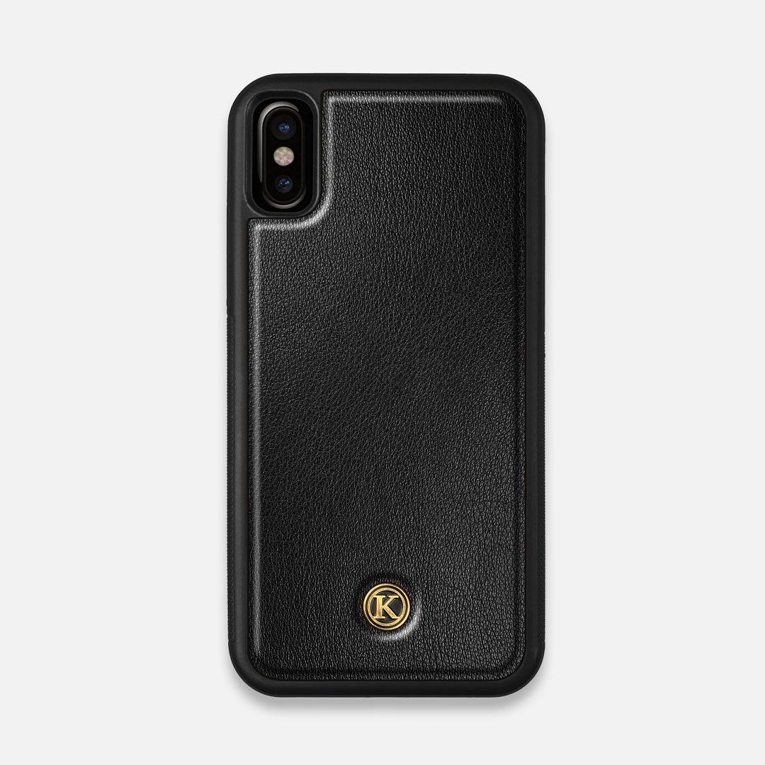 Front view of the Blank Black Leather iPhone X Case by Keyway Designs