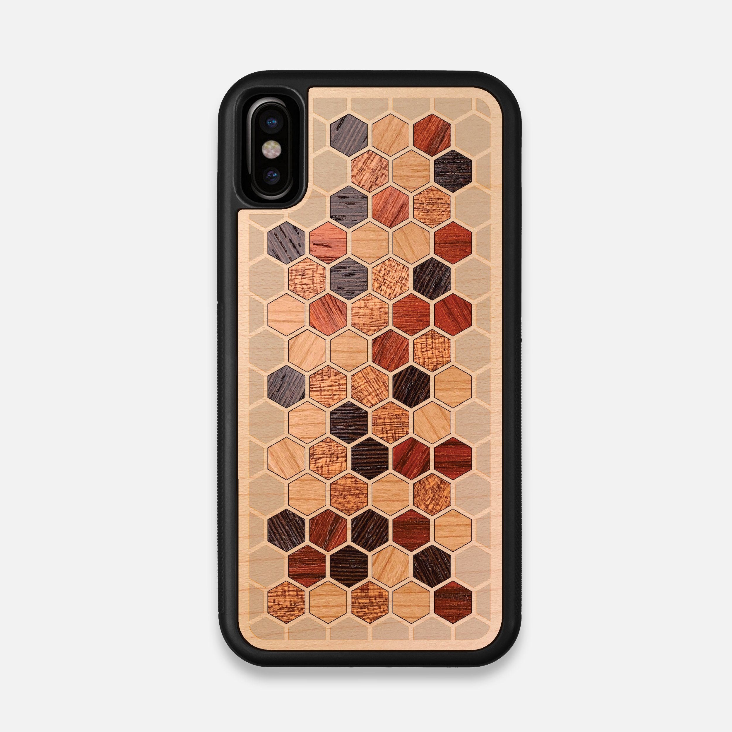 Front view of the Cellular Maple Wood iPhone X Case by Keyway Designs