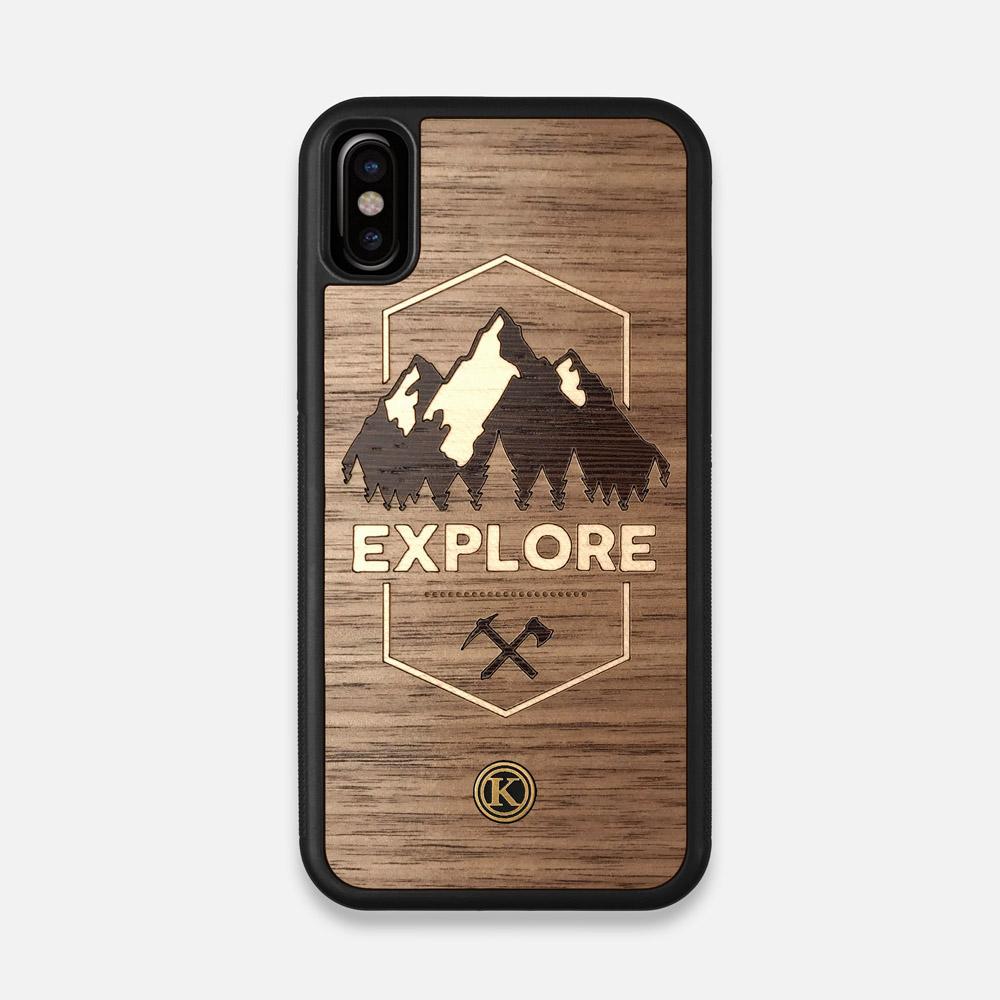 Front view of the Explore Mountain Range Wood iPhone X Case by Keyway Designs