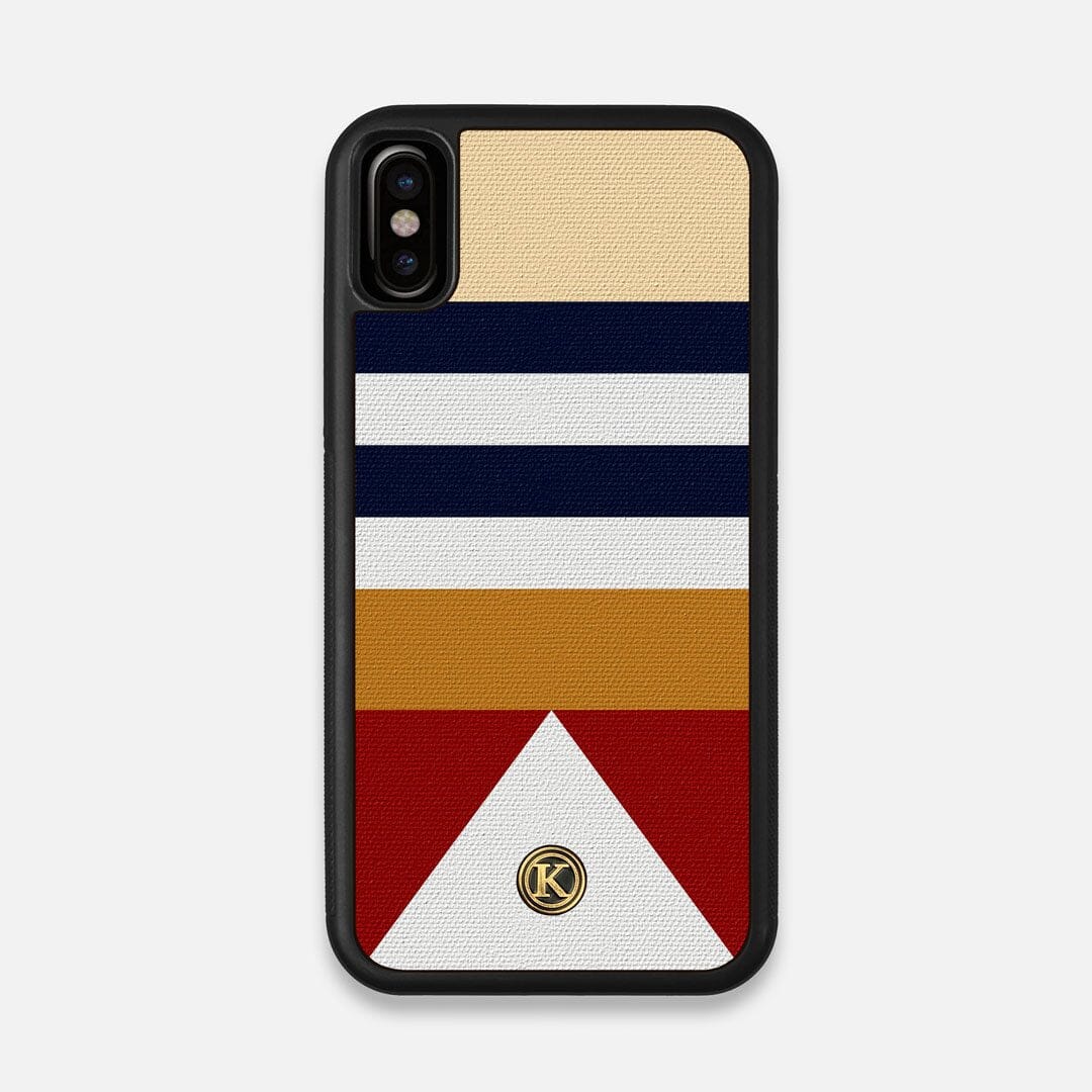 Front view of the Lodge Adventure Marker in the Wayfinder series UV-Printed thick cotton canvas iPhone X Case by Keyway Designs