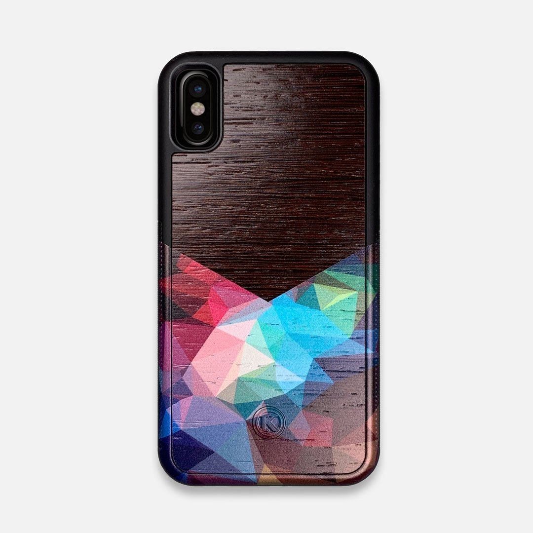 Front view of the vibrant Geometric Gradient printed Wenge Wood iPhone X Case by Keyway Designs