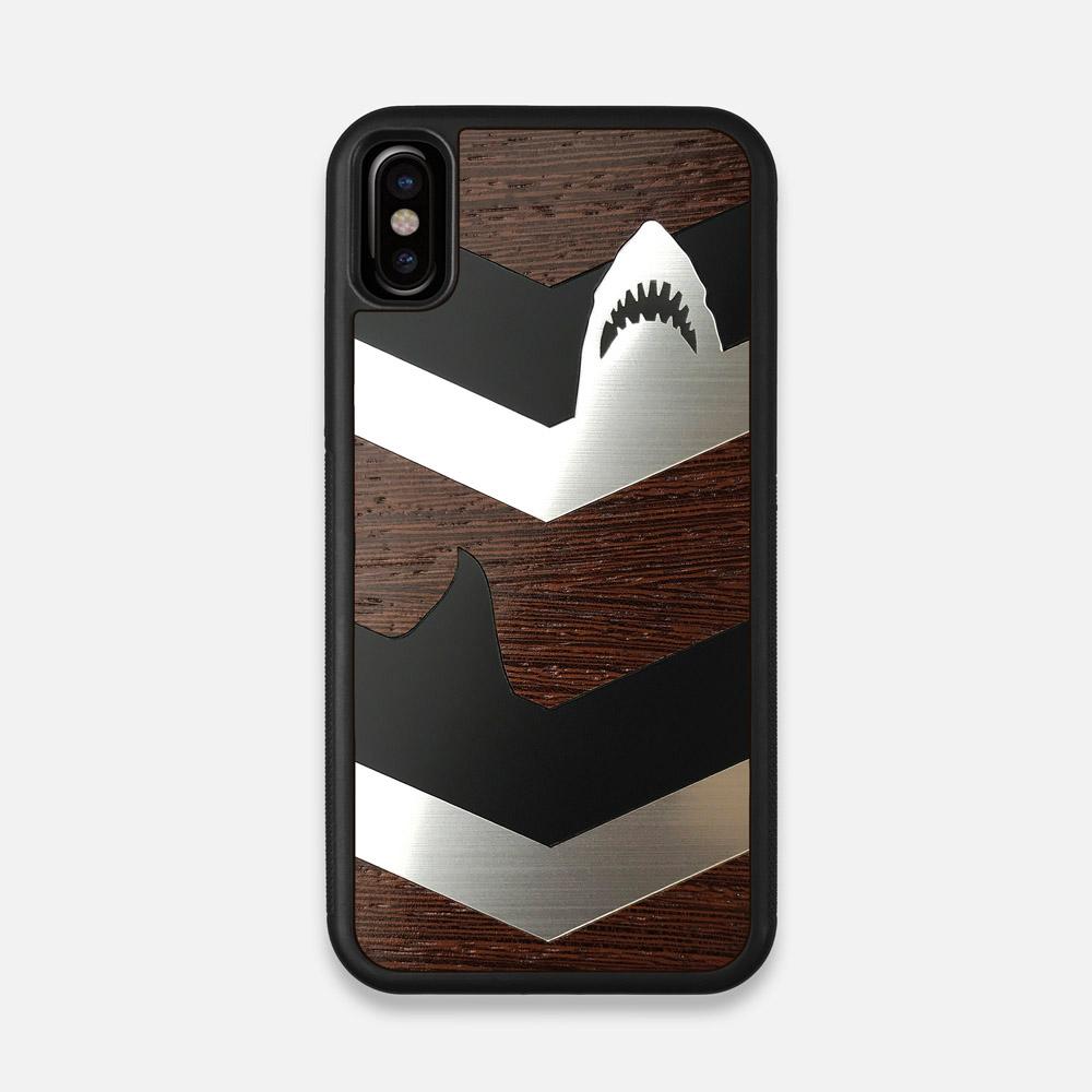 Front view of the Shark Chevron Dark By Parker Barrow Wenge Wood iPhone X Case by Keyway Designs
