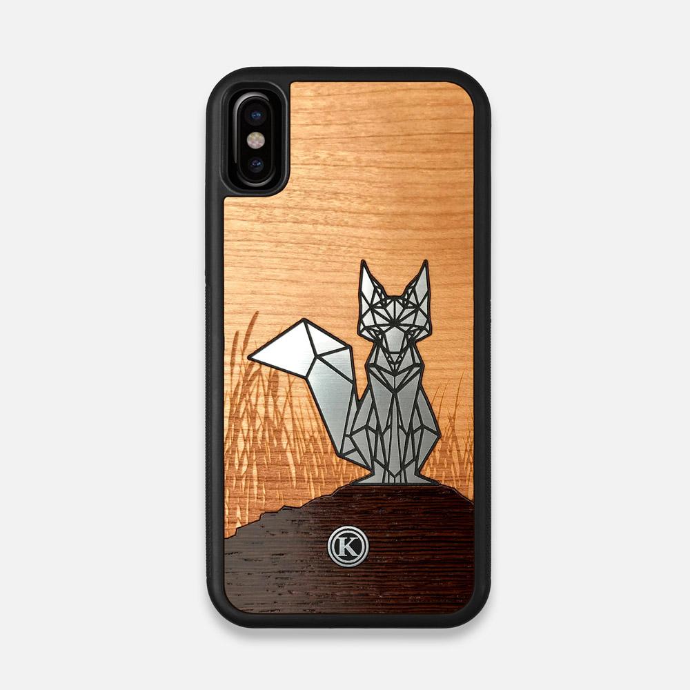 Front view of the Silver Fox & Cherry Wood iPhone X Case by Keyway Designs