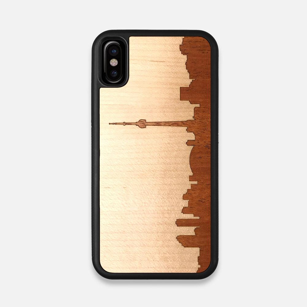 Front view of the Toronto Skyline Maple Wood iPhone X Case by Keyway Designs