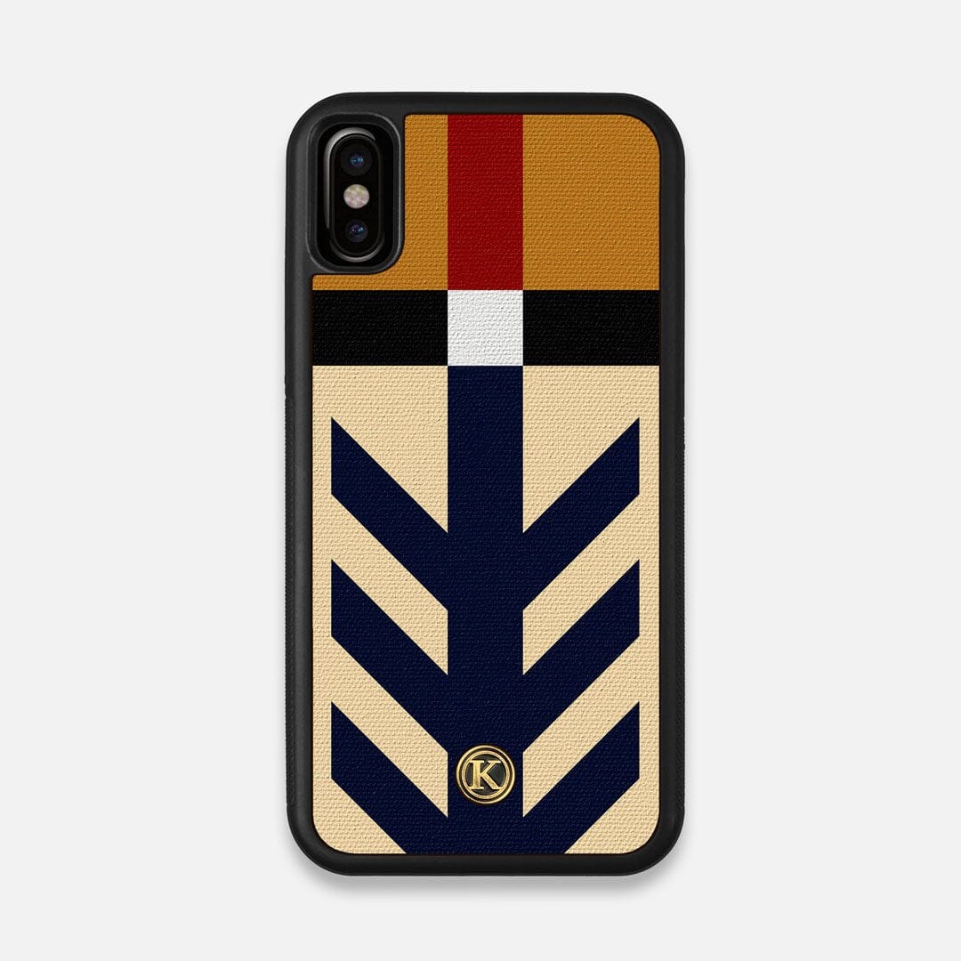 Front view of the Trail Adventure Marker in the Wayfinder series UV-Printed thick cotton canvas iPhone X Case by Keyway Designs