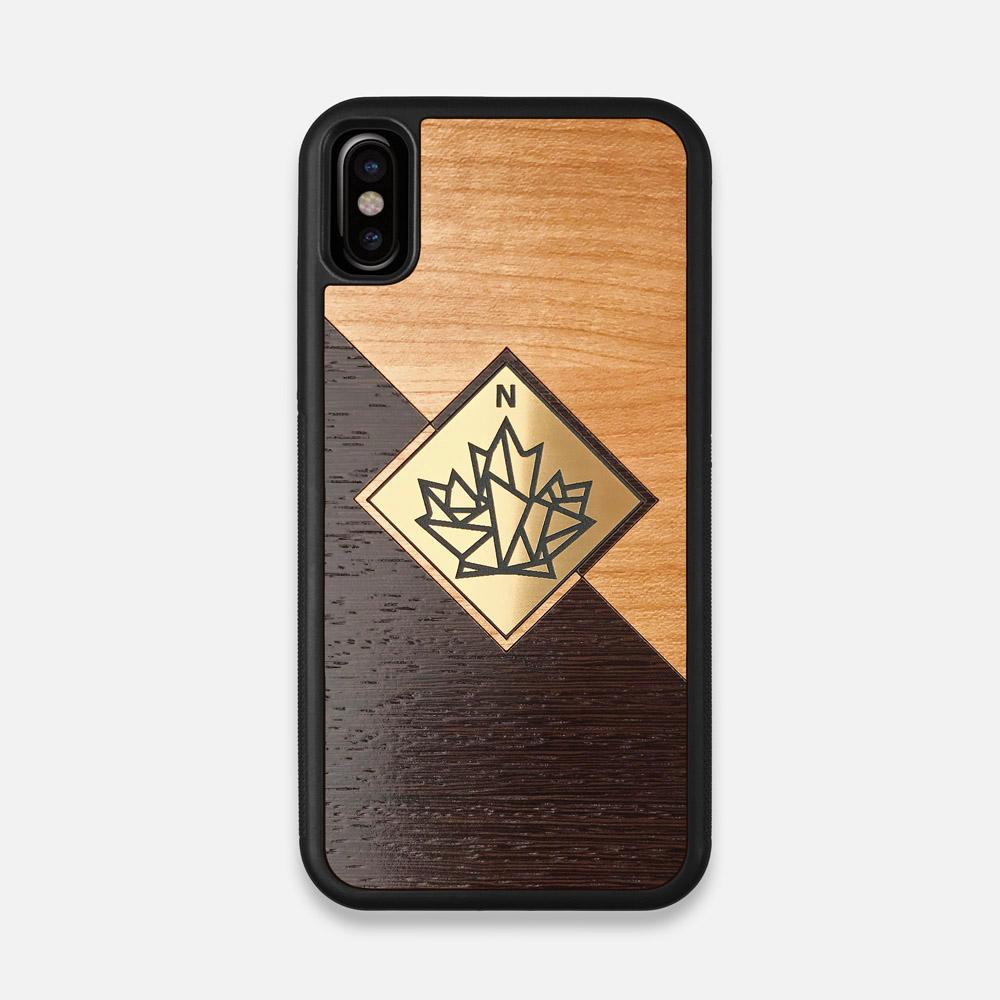 Front view of the True North by Northern Philosophy Cherry & Wenge Wood iPhone X Case by Keyway Designs