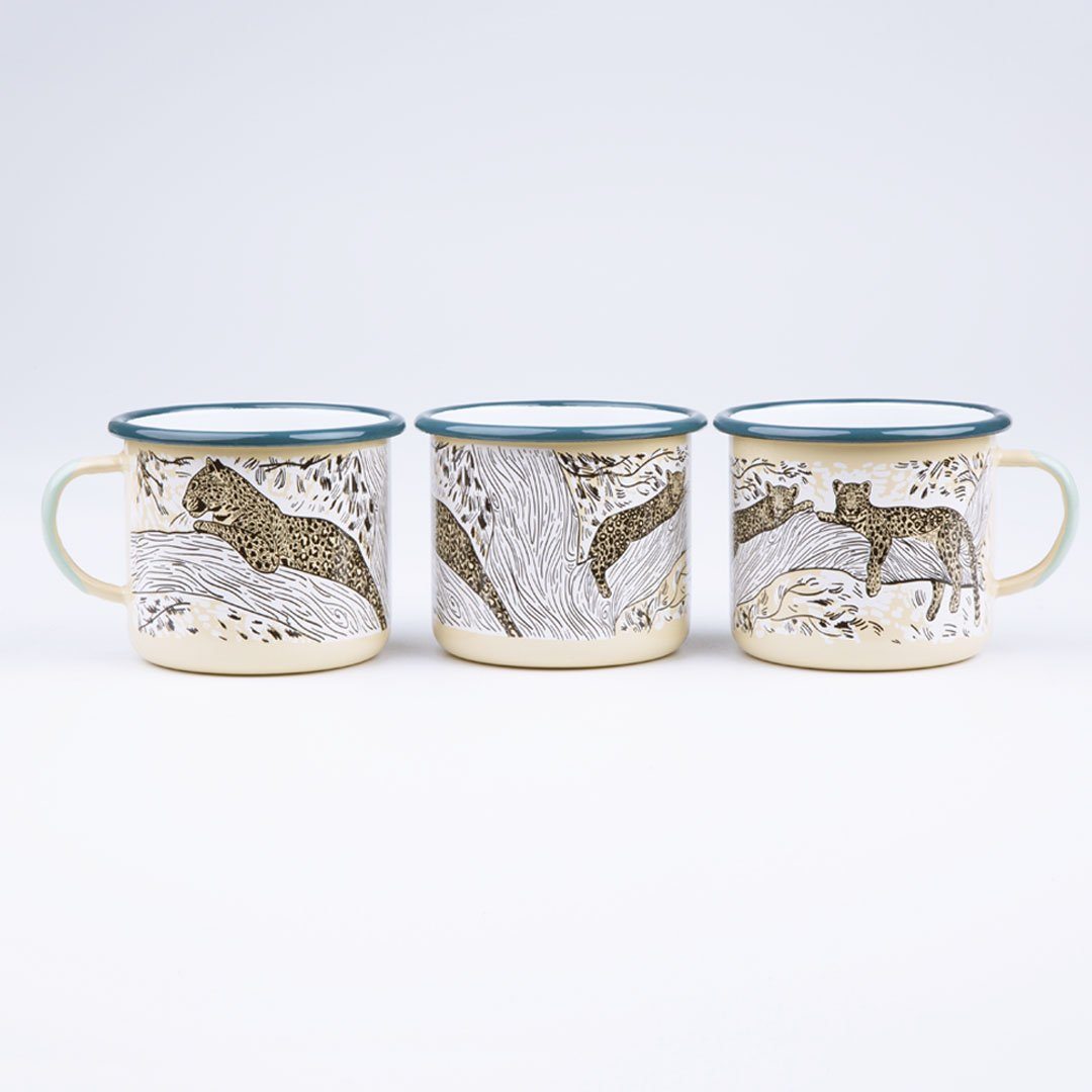 KEYWAY | Emalco - Leopard Enamel Mug, Handcrafted by Artisans in Poland, All Sides