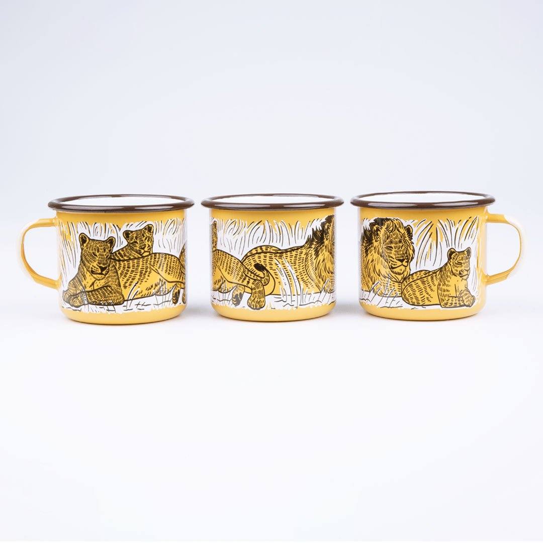 KEYWAY | Emalco - Lion Enamel Mug, Handcrafted by Artisans in Poland, All Sides