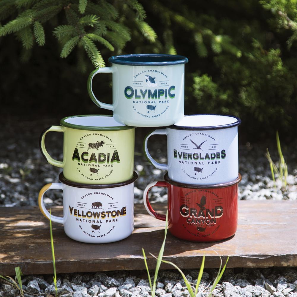 KEYWAY | Emalco - Grand Canyon Large Enamel Mug, Handcrafted by Artisans in Poland, Outdoor Stacked Group Shot