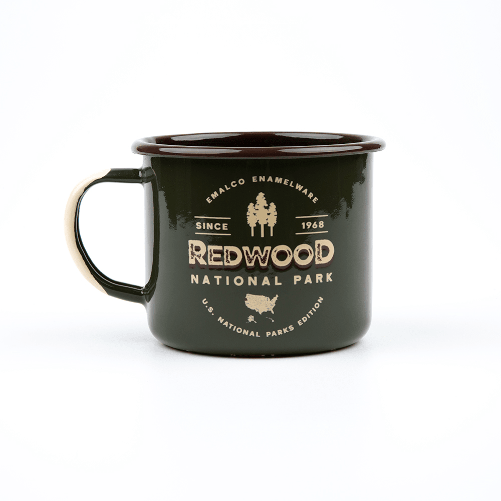 KEYWAY | Emalco - Redwoods Large Enamel Mug, Handcrafted by Artisans in Poland, Back View