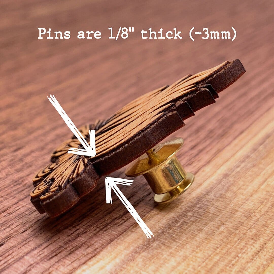Campfire - Keyway Engraved Wooden Pin Example of wood thickness